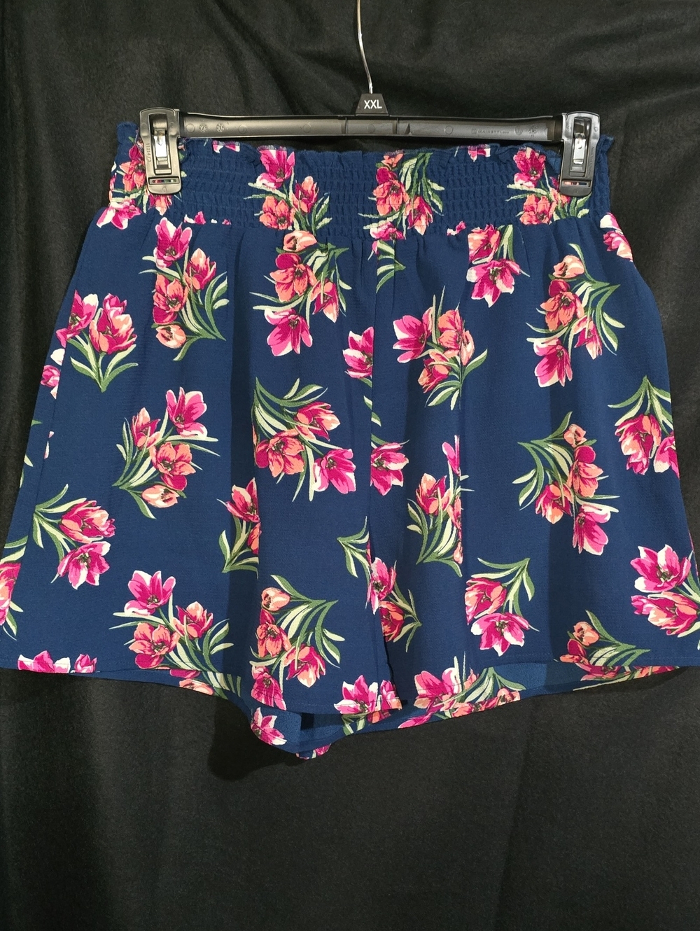LuLaRoe Navy Floral High-Waist Shorts with Pink Bloom